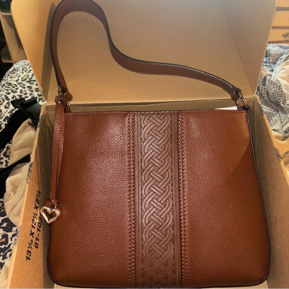 Brighton “Aileen” Interlock Weave Handbag in Bourbon